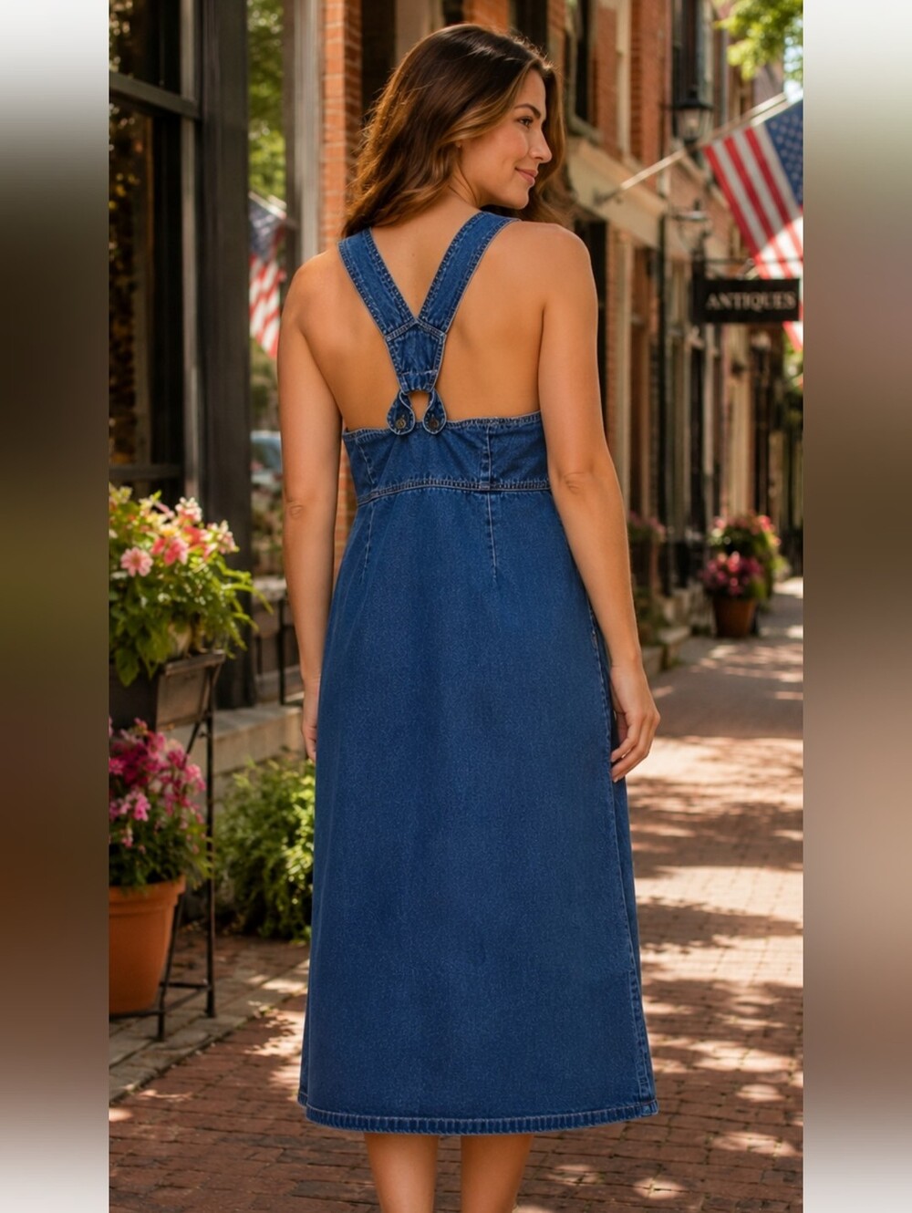 J.L. N.Y. Vintage Denim Maxi Overall Dress Size Large, Button Side 100% Cotton - Picture 2 of 14